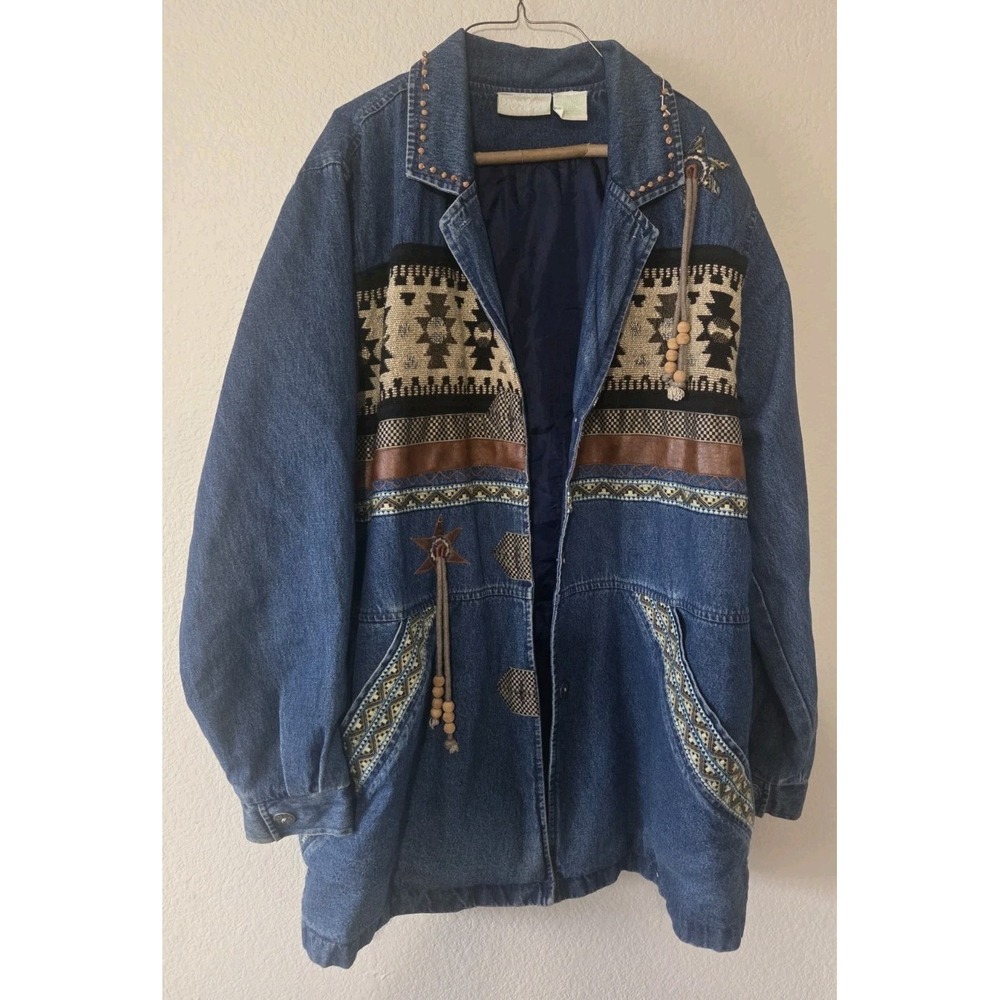 Vintage 90s 220 Hickory Womens  Denim Southwest Aztec Jacket Western Size Large